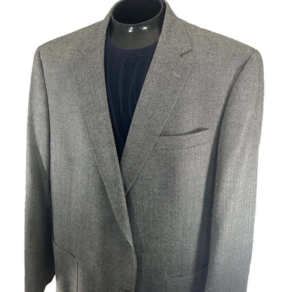 Hart Schaffner Marx Sport Coat Mens 52L Light Gray Herringbone Two Button Blazer
